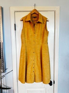 Sharagano Sleeveless Collared Button-Front Sunflower Dress cotton blend